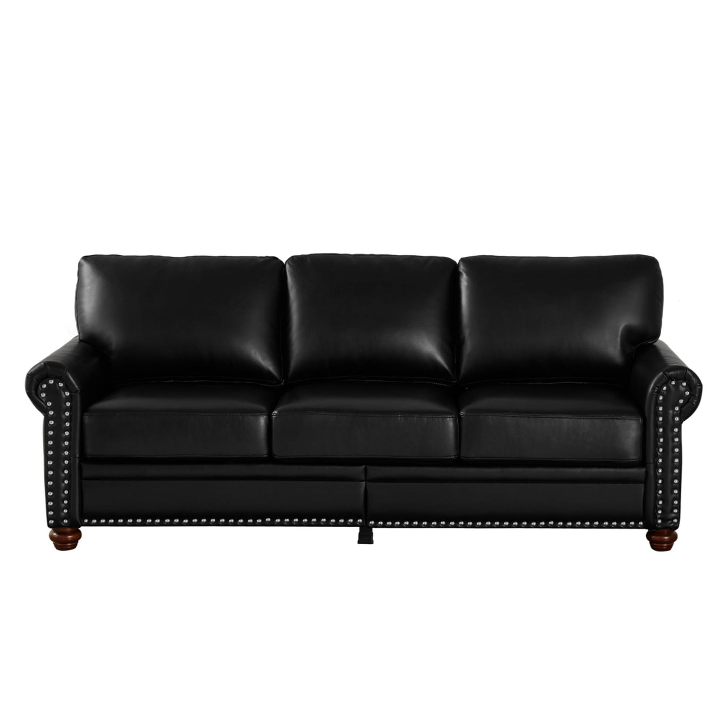 KEIKI Retro 82.68" Chesterfield Sofa, Upholstered Faux Leather PU Couch with Storage Space, Rolled Arm, Nailhead for Living Room Bedroom Office Apartment, Black