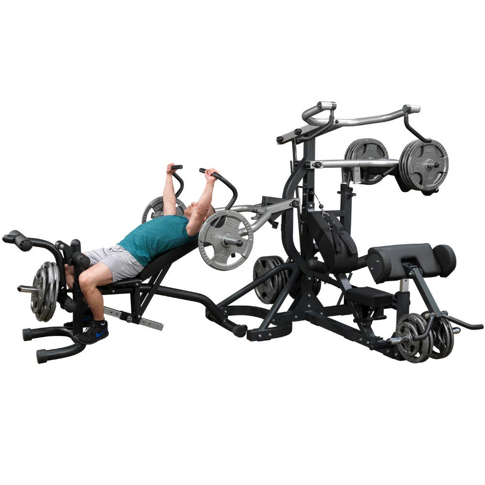 Body-Solid (SBL460P4) Free-Weight Leverage Gym with Squat Attachment and Olympic Leverage Flat Incline Decline Machine with Bench, Arm & Leg Strength Training Functional Exercise Workout Station