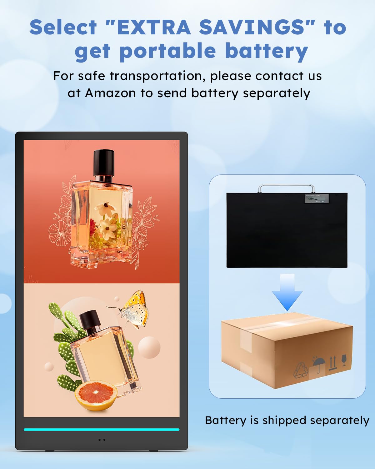 SIOXCFZ 55 inch Outdoor Mobile Digital Signage Display, LCD IP65 Waterproof Advertising Display Kiosk with Rechargeable Battery, Brightness Auto-Adjustment and Impact Resistant Screen
