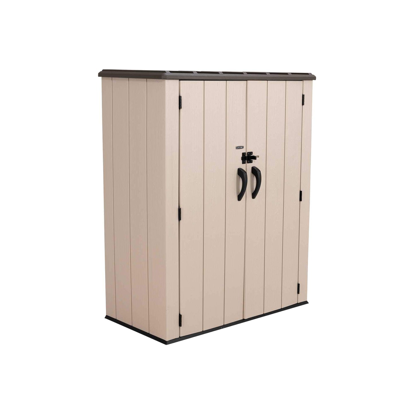 Lifetime Vertical Storage Shed, Desert Sand, Resin Outdoor Tool Shed with Lockable Doors and Weather-Resistant Panels