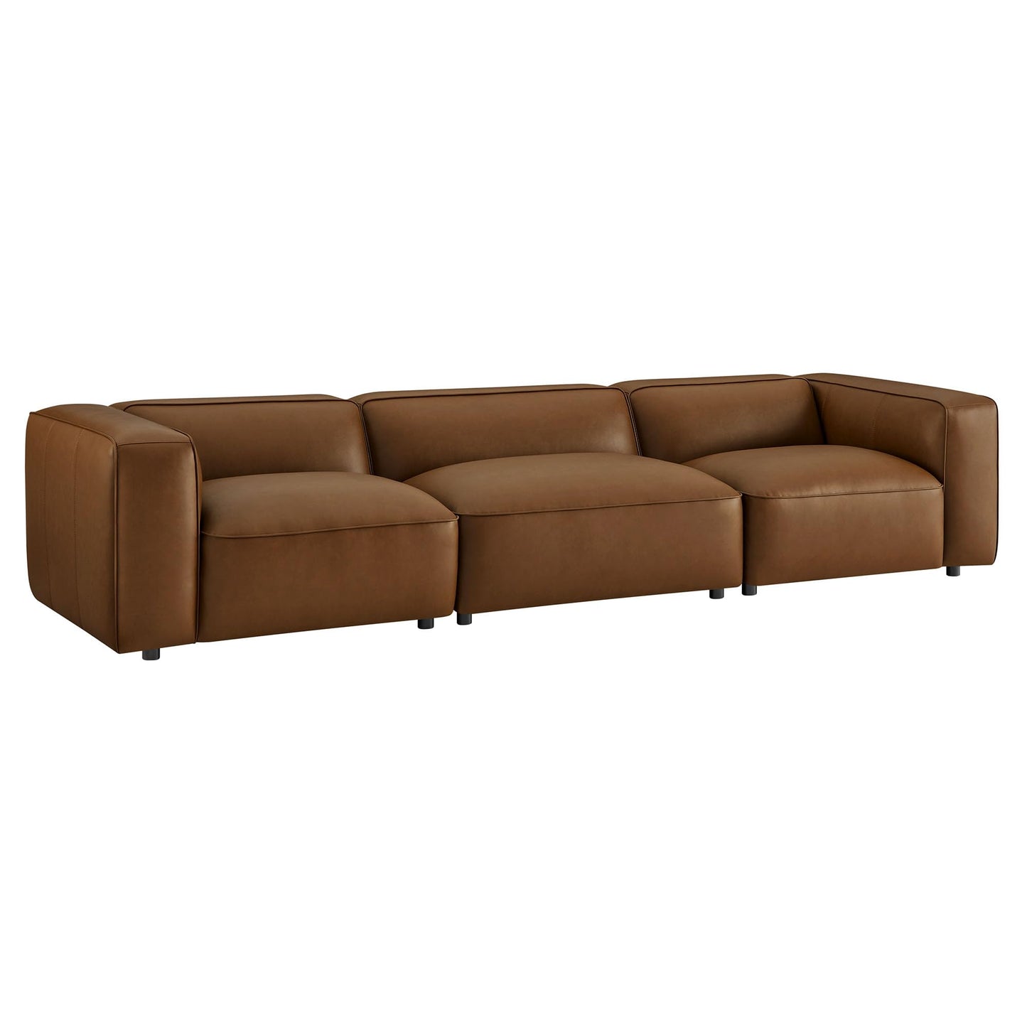 Modway Auren Vegan Leather 3 Piece Modular Sofa in Coffee - Faux Leather 3 Seater Couch - Comfy Mid Century Modern PU Leather Sofa for Living Room, Apartment, Loft