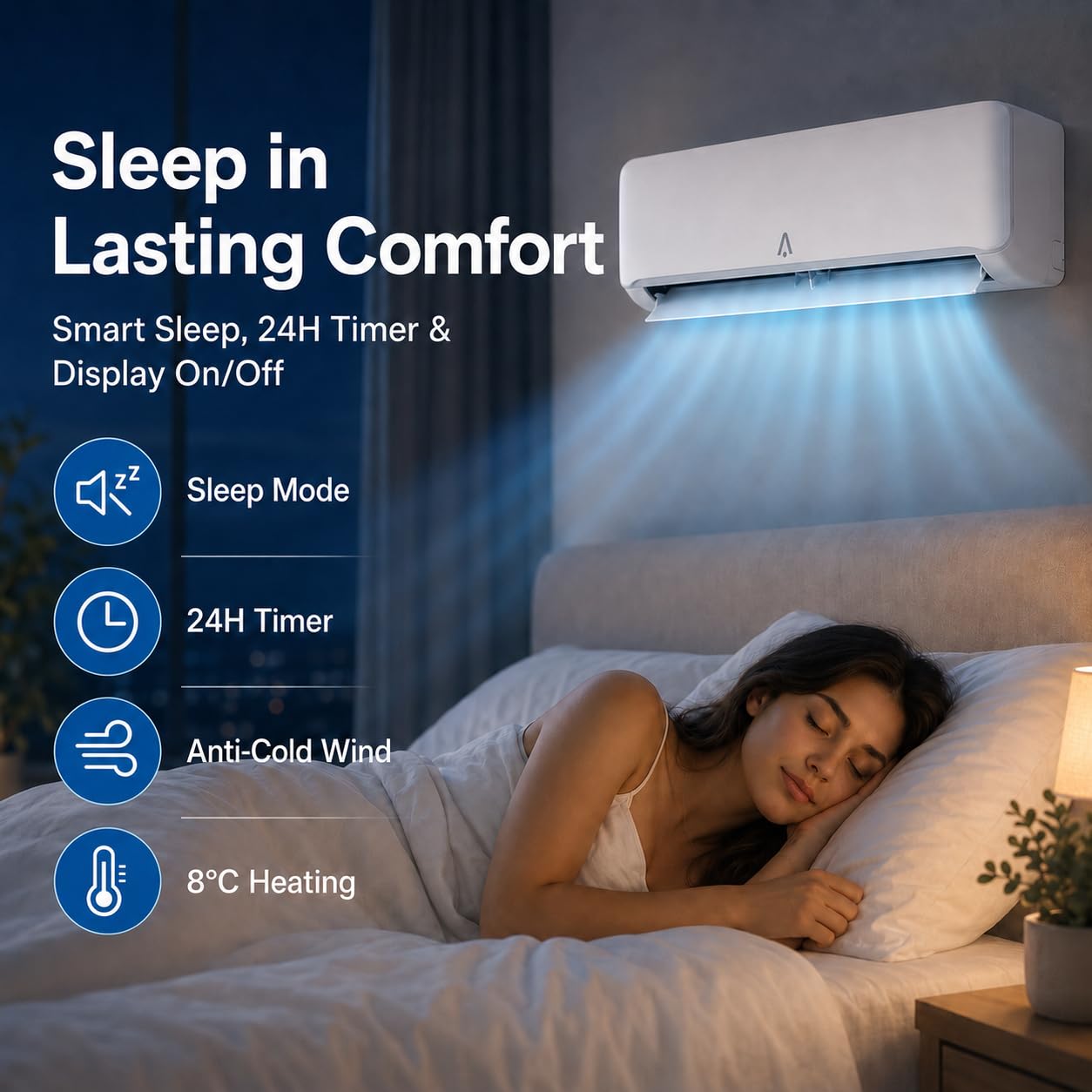 9,000 BTU Mini Split AC/Heating System, 19 SEER2 Inverter Ductless Heat Pump, WiFi Wall Mount Split System Air Conditioner, Up to 450 Sq ft, 115V, Installation Kit, Timer Sleep Mode, Quiet
