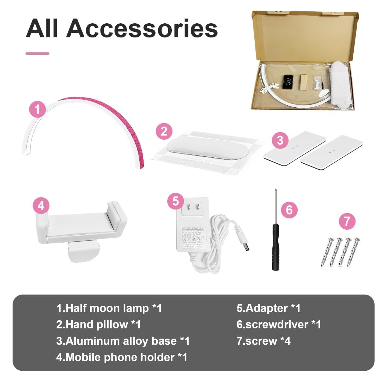 FFKJDM Nail Desk Light, 48W LED, 29-inch Half Moon, Color Temperature 3000K-6000K, Pink