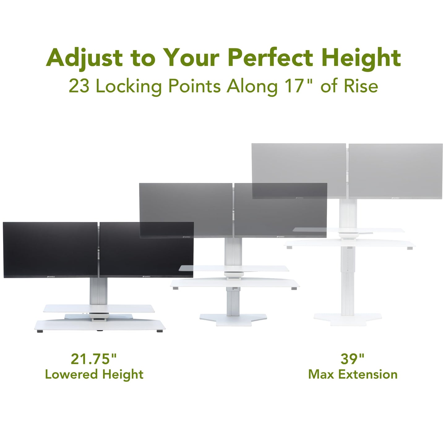 Perfect POSTURE Sit2Stand Standing Desk Converter with Dual Monitor Mount – 18” Height Adjustable Sit-Stand Workstation – White