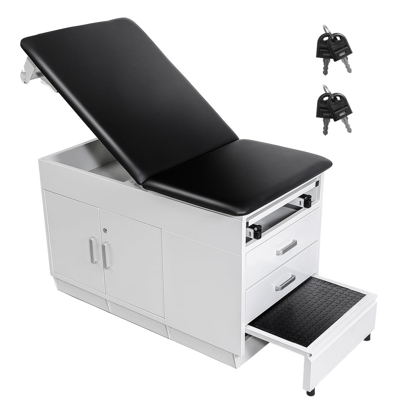 VEVOR Pro Medical Exam Table, Medical Examination Bed with Adjustable Backrest, Physical Therapy Exam Table with Locking Cabinet, 2 Drawers, Paper Roll Dispenser, Step Stool & Leg Rest, 500LBS Loading