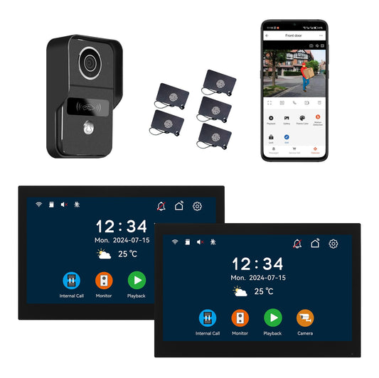 2pin-Wired 2MP HD Indoor 10" WiFi Monitor Smart Home Video Doorbell Intercom System, Remote APP Phone Unlock Video Record Motion Detect 2-Way Talk IR Camera Door Bell 1x doorbell + 2X 10in Monitor