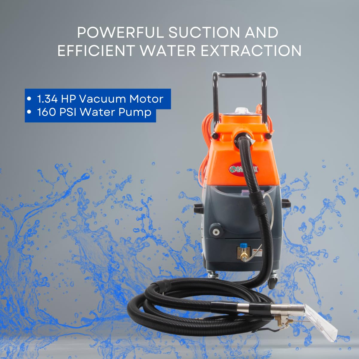 Commercial Heated Carpet & Upholstery Extractor Machine, 160 PSI Hot Water Cleaner, 1.34 HP Vacuum, 149°F Heater, 4.8-Gal and 5.3-Gal Dual Tanks for Auto Detailing, Furniture & Carpet