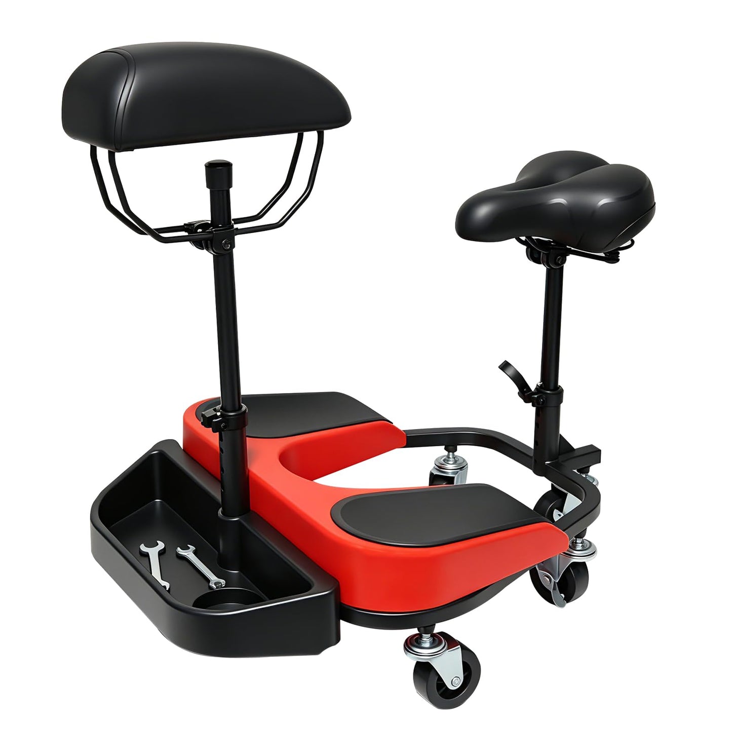 Heavy-Duty Kneeling/Sitting Creeper with Adjustable Seat & Tool Tray – 300lb Capacity Rolling Knee Work Seat for Auto Repair, Flooring, Landscaping & DIY – Padded Knee Support & Smooth Casters