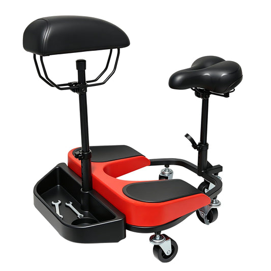 Heavy-Duty Kneeling/Sitting Creeper with Adjustable Seat & Tool Tray – 300lb Capacity Rolling Knee Work Seat for Auto Repair, Flooring, Landscaping & DIY – Padded Knee Support & Smooth Casters