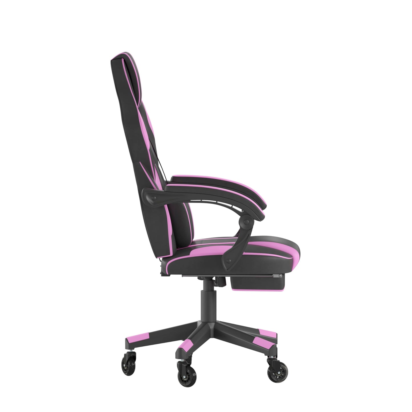 Flash Furniture X40 Gaming Chair Racing Computer Chair with Fully Reclining Back/Arms and Transparent Roller Wheels, Slide-Out Footrest, - Black/Purple