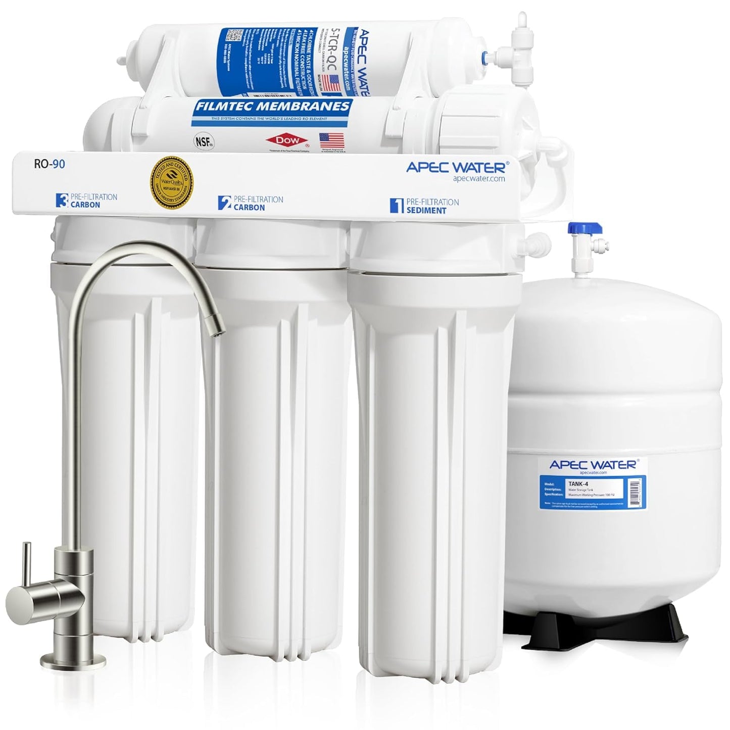 APEC Water Systems Ultimate Series Top Tier Supreme Certified High Output 90 GPD Ultra Safe Reverse Osmosis Drinking Water Filter System, Chrome Faucet