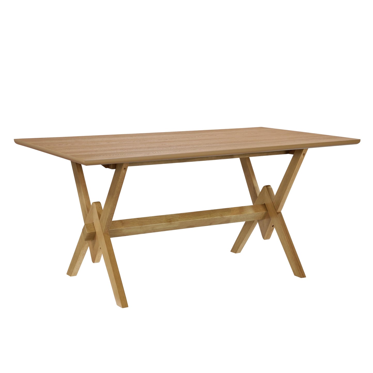 Merax Farmhouse Dining Table for 6, 63 Inch Rectangular Kitchen Table with Double V Base, Engineered Wood Top and Solid Wood Legs, Rustic Style, Natural