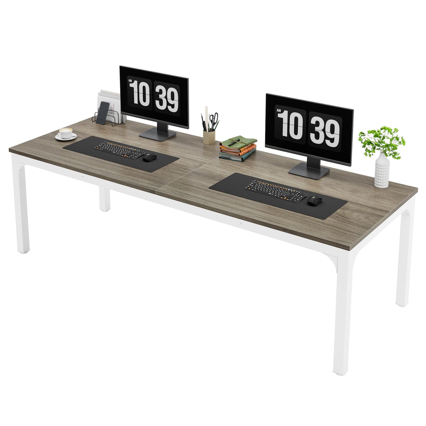 Tribesigns 78.7 Inches Extra Long Computer Desk 2 Person Desk, Double Long Desk, Workstaion for Home Office, Oak+White