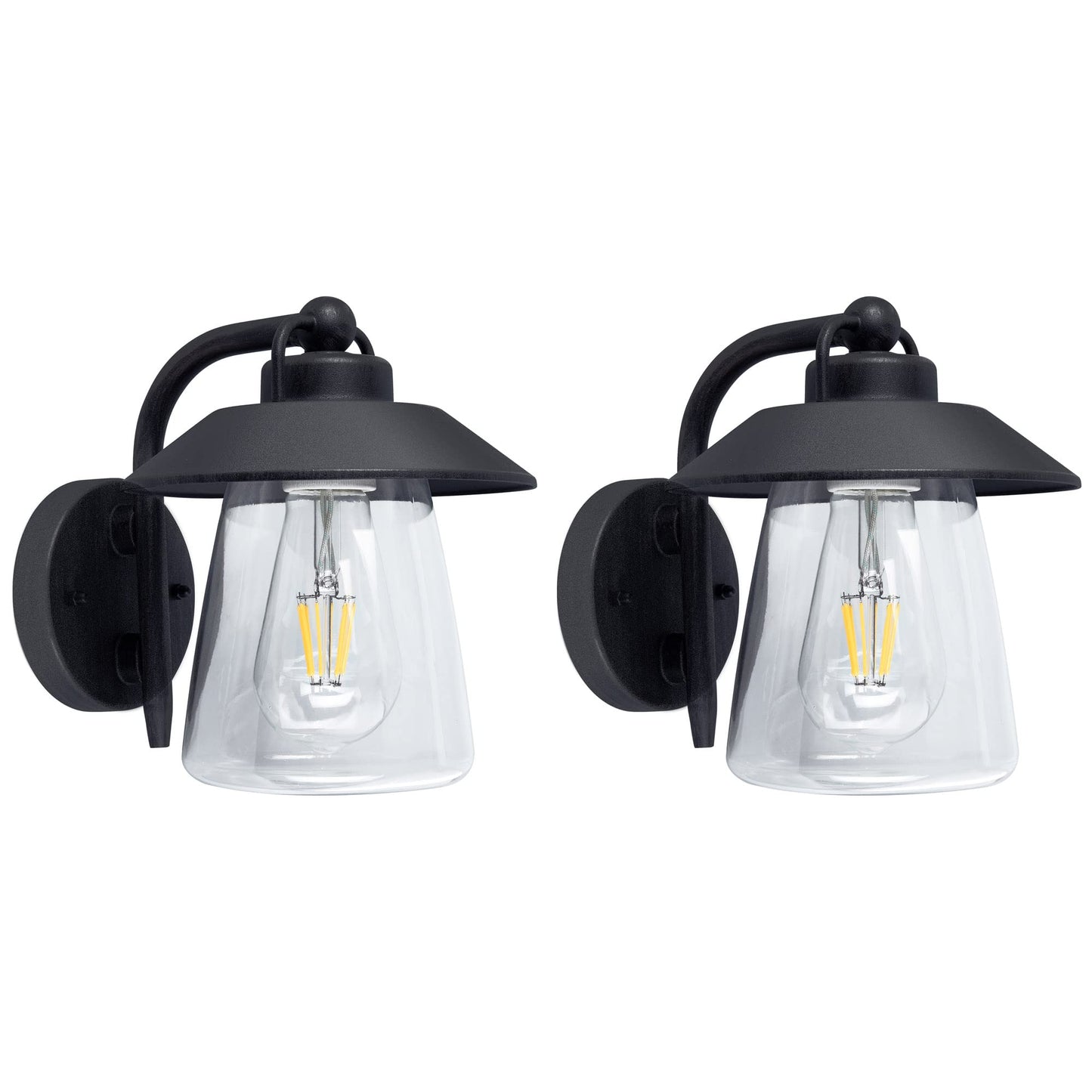 LUTEC Outdoor Indoor Wall Sconce, Matte Black, 2 Pack, Aluminum, Waterproof, Clear Glass, Farmhouse Barn Light Fixture