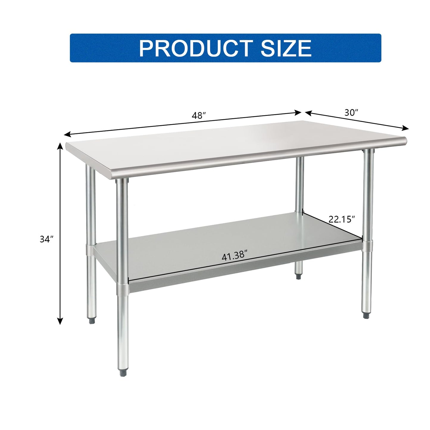 HARDURA Stainless Steel Table 30X48 Inches with Undershelf and Galvanized Legs NSF Heavy Duty Commercial Prep Work Table for Restaurant Kitchen Home and Hotel