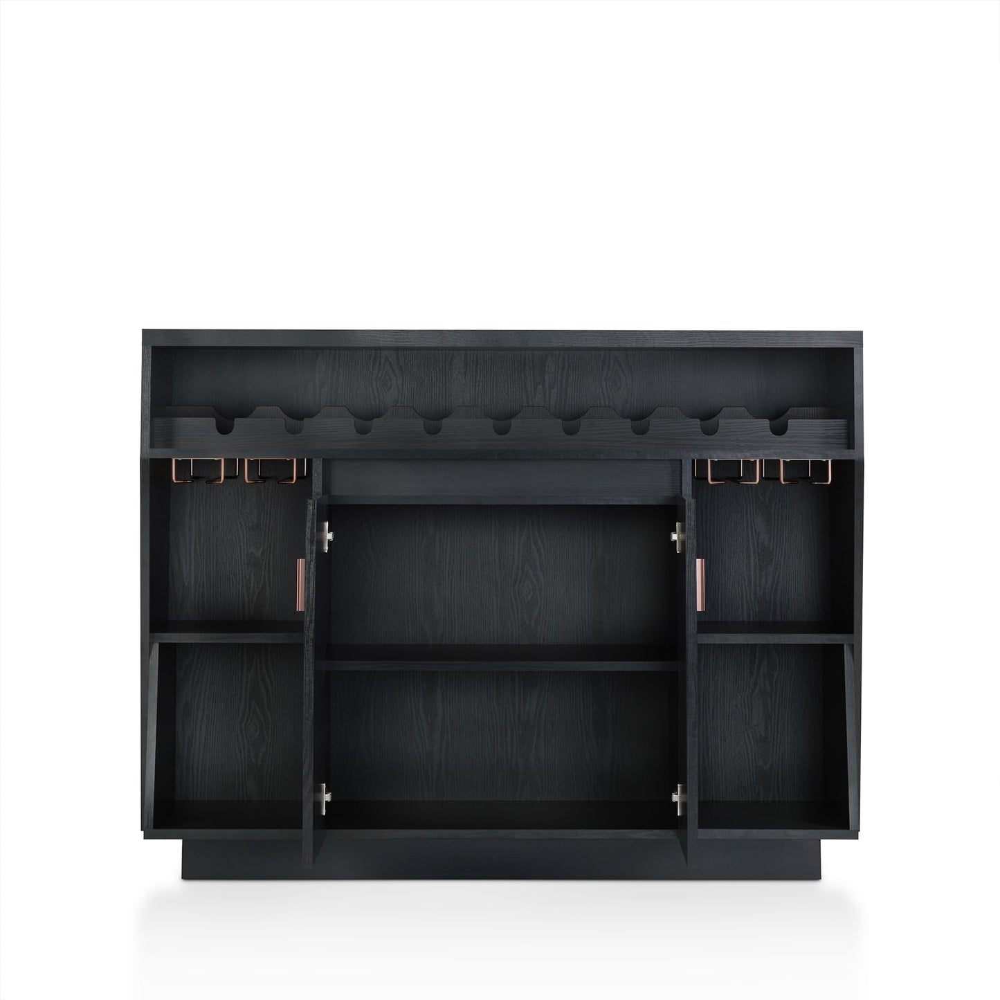 Furniture of America Polizzi Modern 5-Shelf Wood 36 in. Buffet with Wine Bottle and Stemware Rack, 2 Cabinet Doors for Dining Room, Kitchen, ‎Black