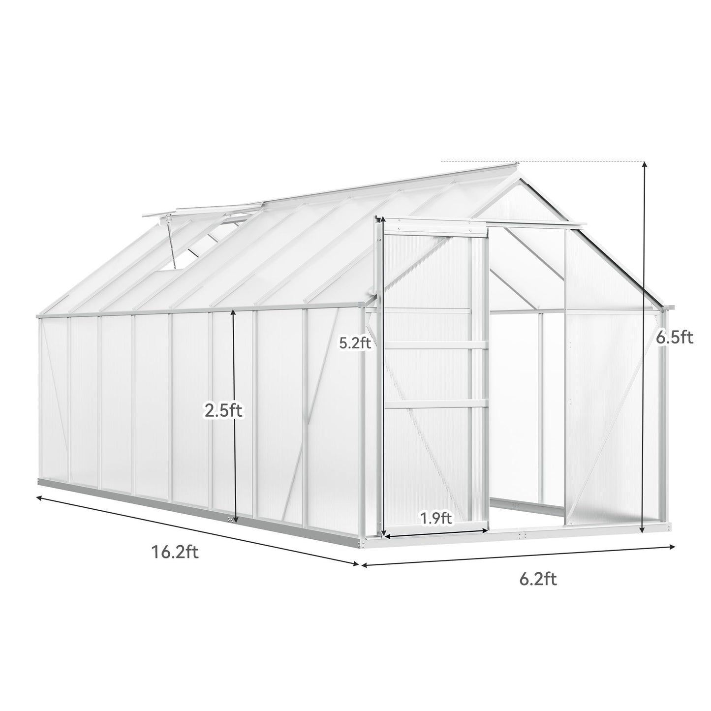 YITAHOME 6x16FT Polycarbonate Greenhouse Large Heavy Duty Green Houses Outdoor Aluminum Greenhouses with Sliding Doors Vent Window Walk-in Greenhouse for Garden Backyard, Silver