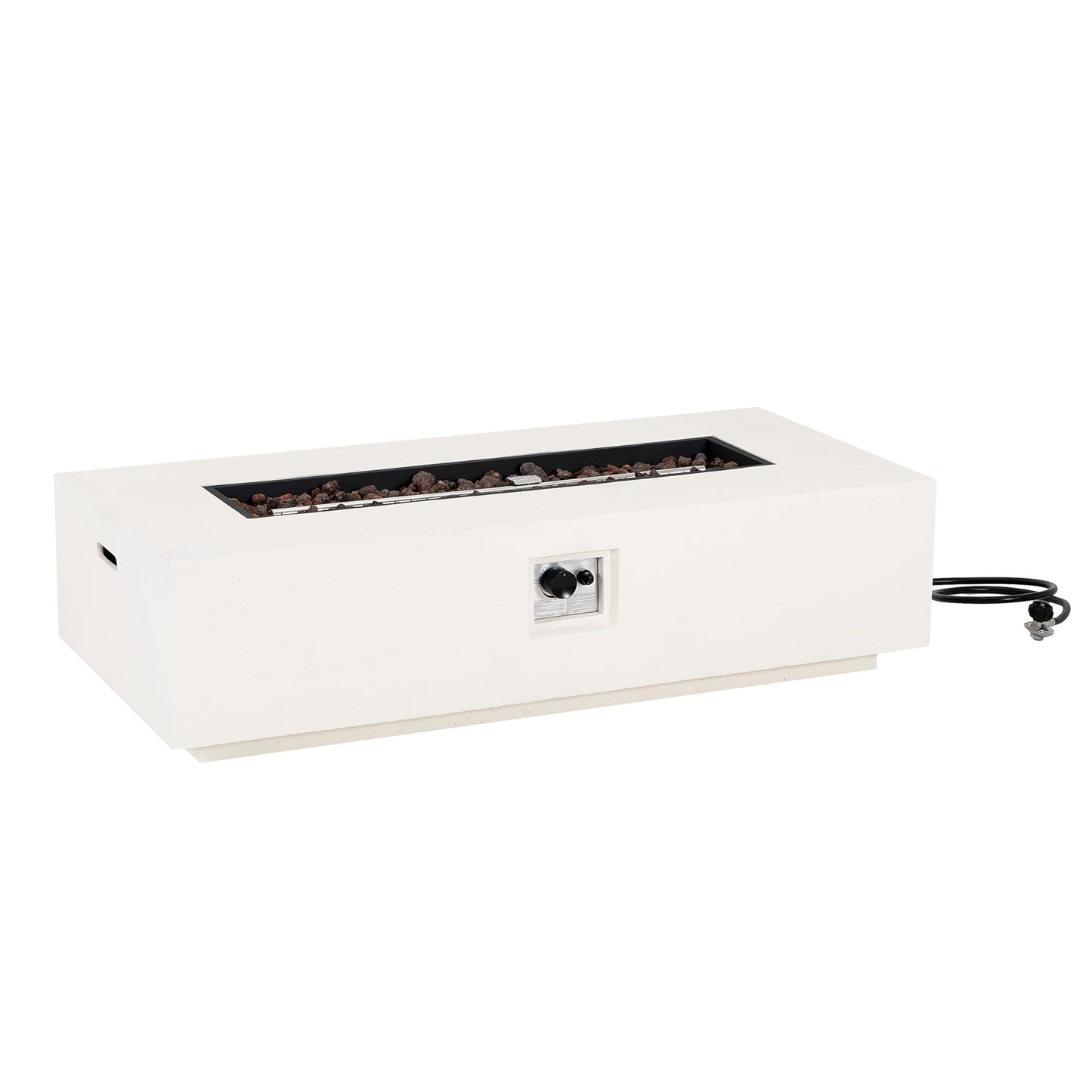 Christopher Knight Home Aidan Lightweight Concrete Outdoor Propane Fire Pit Table, 50,000 BTU Rectangular Fire Table for Patio Furniture Set (No Tank Holder), Fully Assembled Patio Fire Pit, White