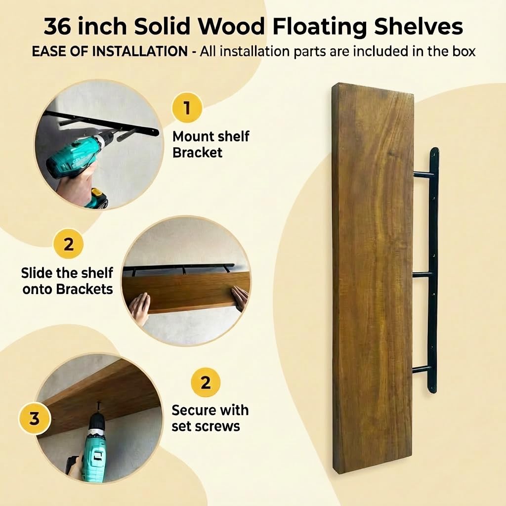 ROGMARS 36 Inches Long Walnut Floating Shelves
