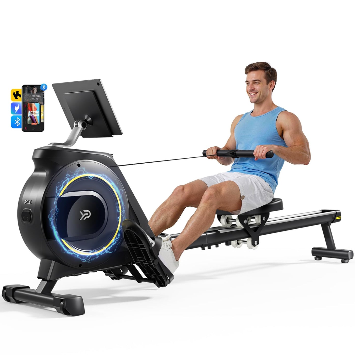 Rowing Machine for Home, 350 LB Capacity, 16-Level Silent Resistance, Magnetic Rowing Machines for Home Foldable, Full-Body Workout Compact Rowing Machine for Cardio & Strength with APP Support
