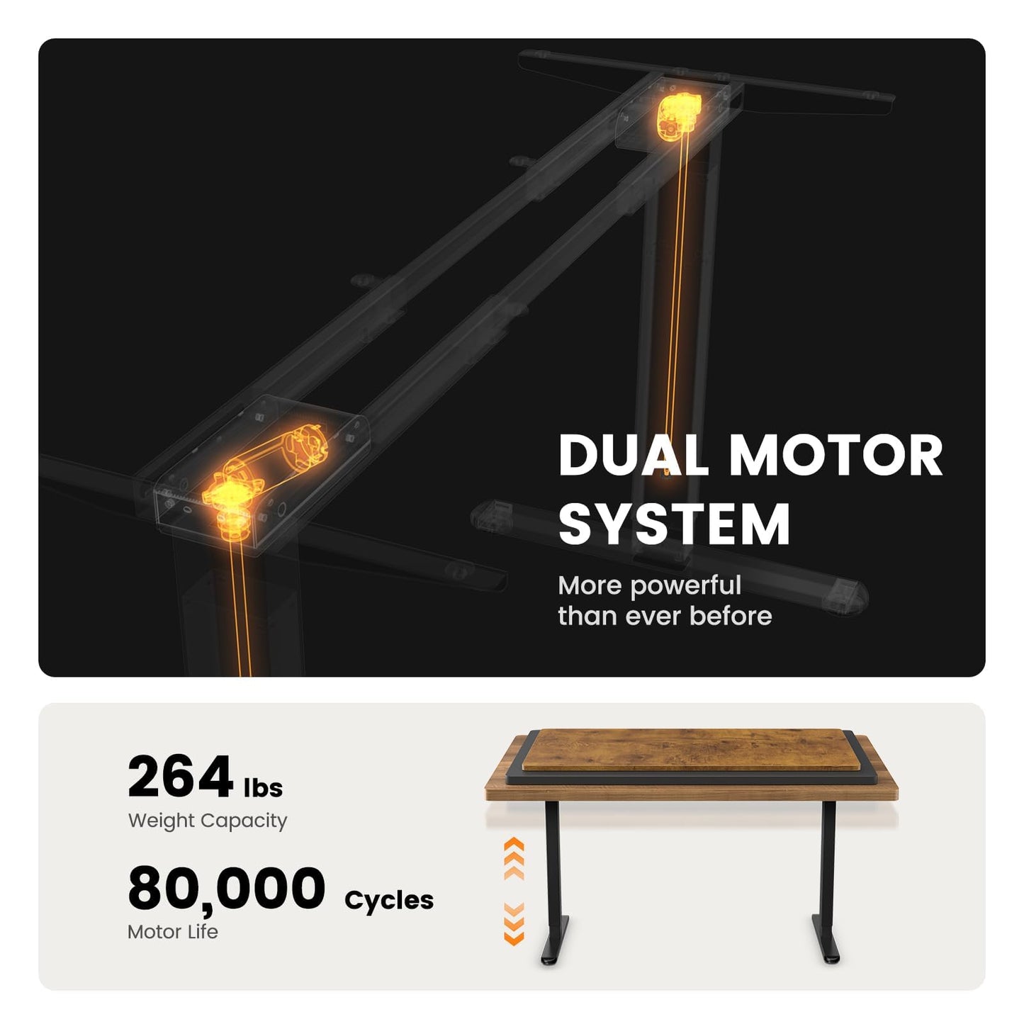 ErGear Dual Motor Standing Desk Frame, Electric Adjustable Legs Compatible Desktop Size 44″-90″, 264 lbs Weight Capacity, 4 Memory Height Settings Stand up Desks Base, Black Frame Only