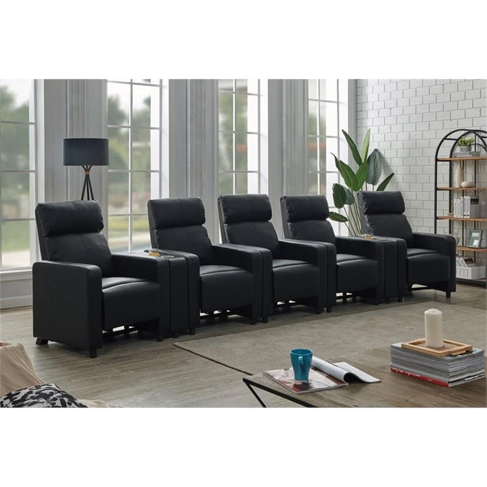 Coaster Home Furnishings - Toohey - Wood and Metal - 7-Piece Upholstered Theater Recliner with Tufted Backs, Pocket Coil Seating and Slim Track Arms - Living Room - Black - 600181-S5B