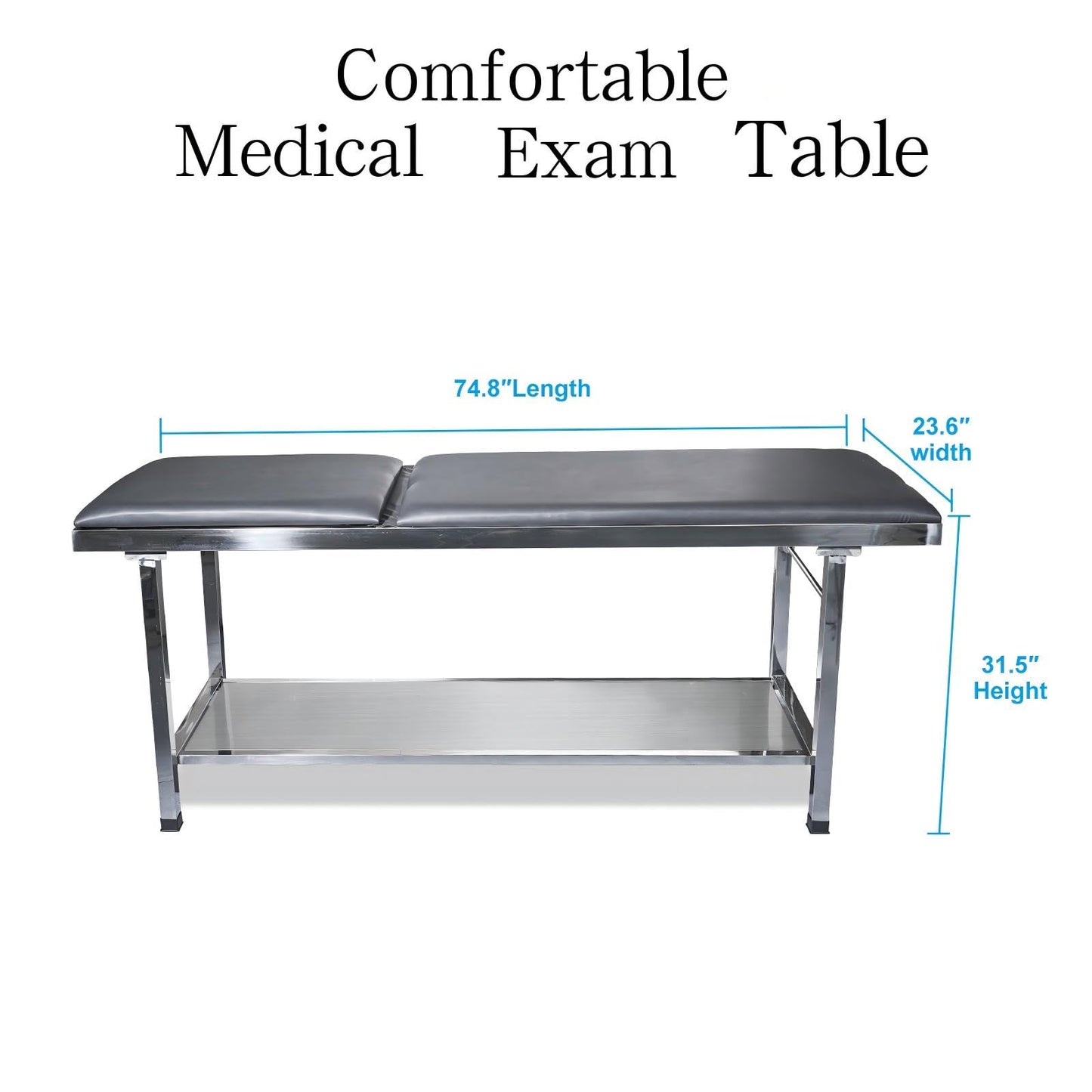 YEVP Adjustable Exam Table for Physical Therapy | Medical Patient Examination Bed with Paper Roll Dispenser, Shelf & Stainless Steel Frame | Holds Up to 500 Lbs