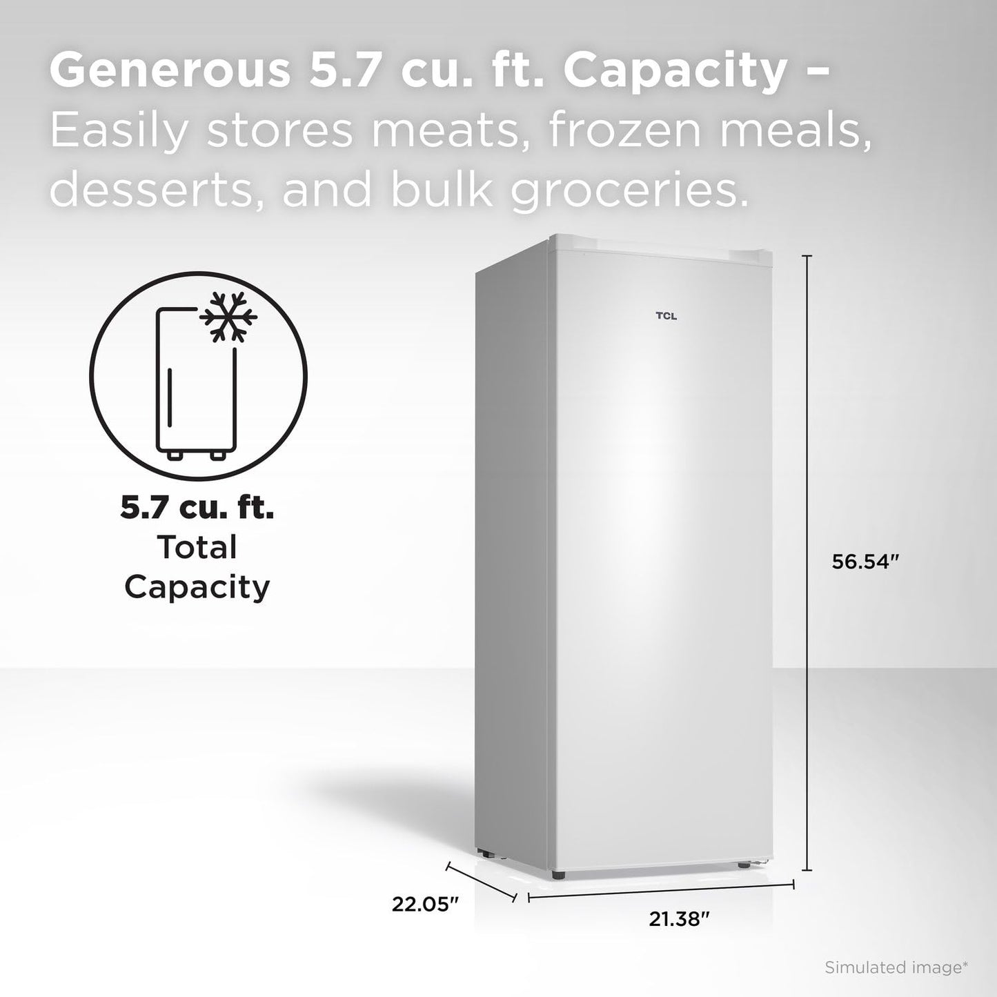 TCL 5.6 Cu Ft Upright Freezer, Slim Compact Low Temperature Energy Efficient Standing Freezer for Meat & Ice Cream, Fits in Dorm, Apartment, Garage, Kitchen, Small Spaces