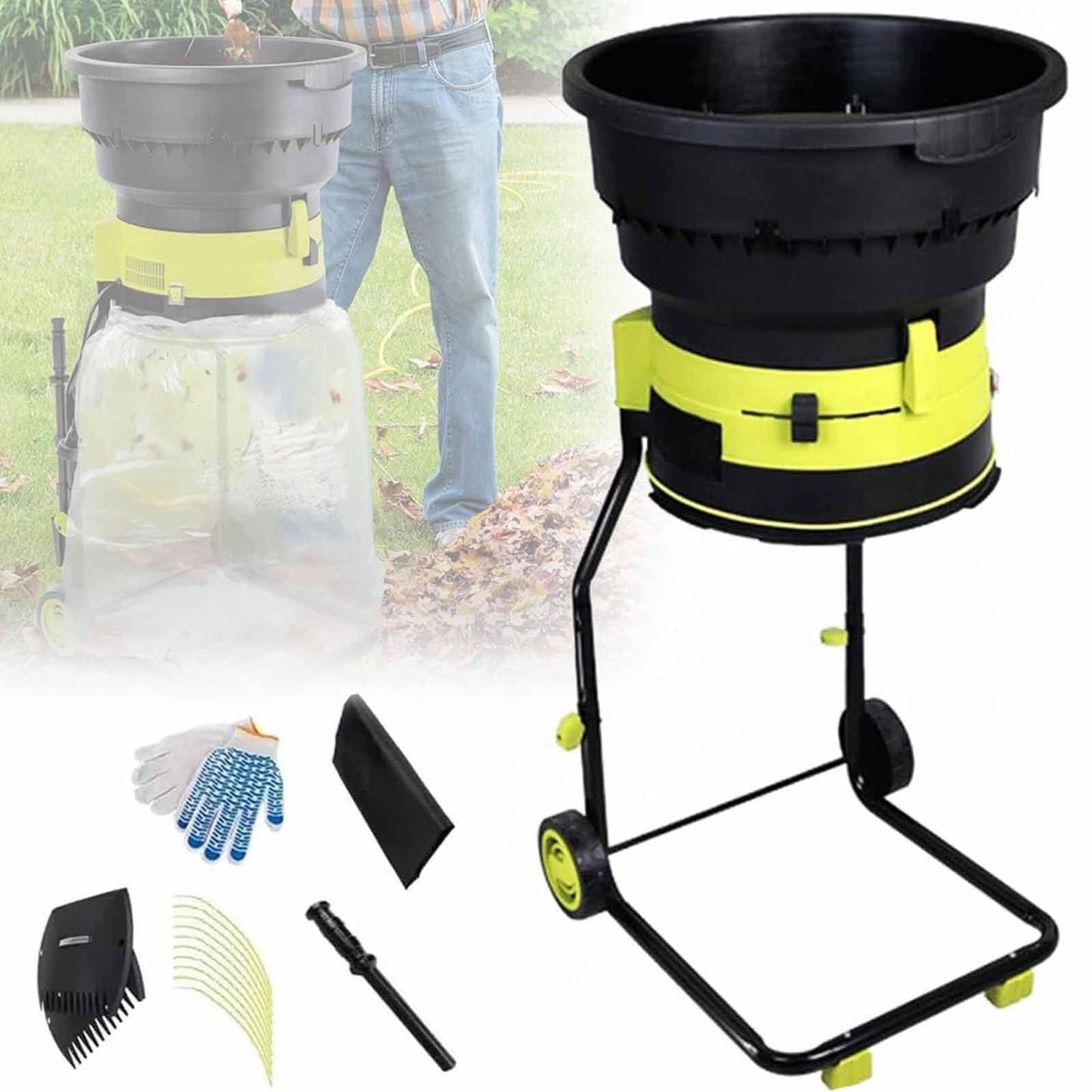 Electric Leaf Mulcher Shredder 2500W with Wheels, 8000RPM Chipper, Garden Cleanup Tool, Composting Machine, Includes Storage Bag 54cm,30mxPowercord (20m)