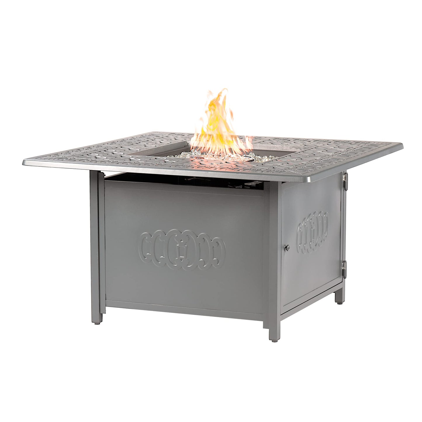 Oakland Living Square 42 in. x 42 in. Aluminum Propane Fire Pit Table with Glass Beads, Two Covers, Lid, 57,000 BTUs in White Finish