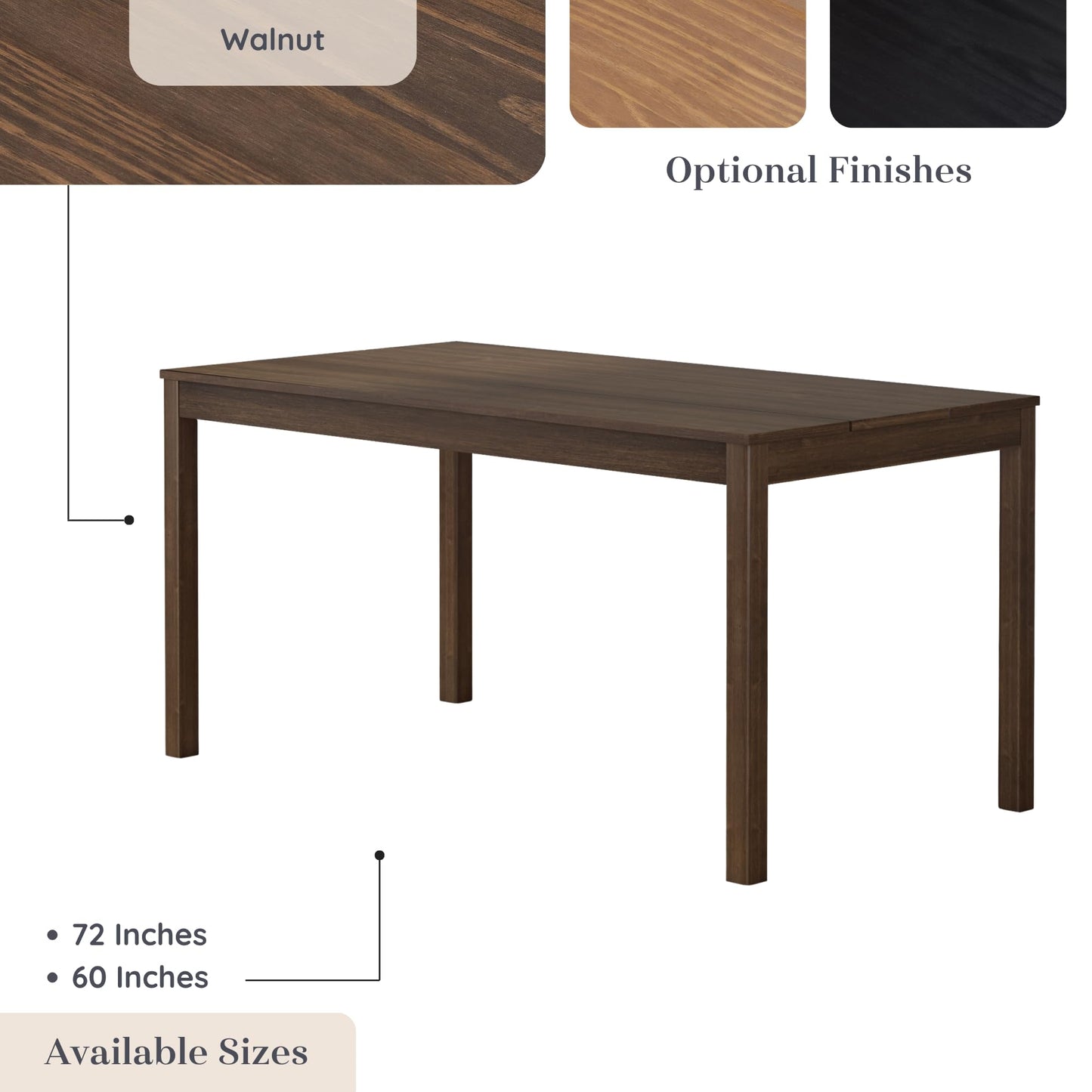 Grain & Grove Davie 60 Inch Dining Table, Large Rectangular Wooden Table for Kitchen/Dining Room, Wood Table for Dining Room, Home Office, Living Room Furniture, Walnut