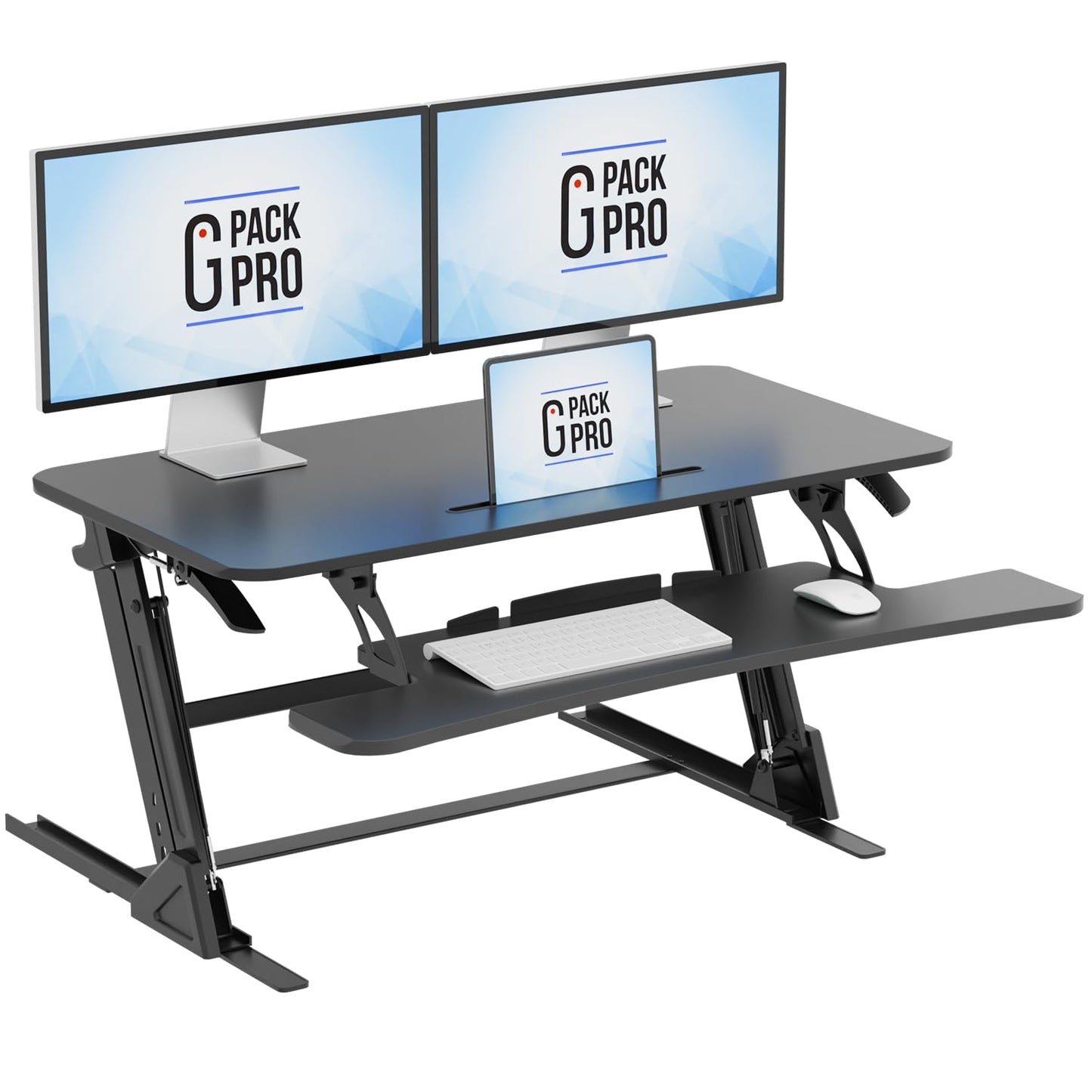 G-PACK PRO 38″ Wide Standing Desk Converter – Sit-to-Stand Workstation for Dual Monitors, Height Adjustable Up to 17.3″ with Large Keyboard Tray – Black