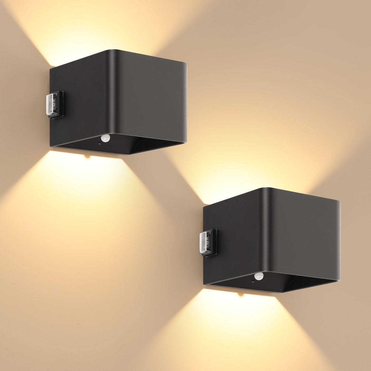 LUTEC Motion Sensor Wall Light, 5000mAh Rechargeable, Waterproof, Wireless LED Sconce, Black, Model LUTEC-MSWL2PACK