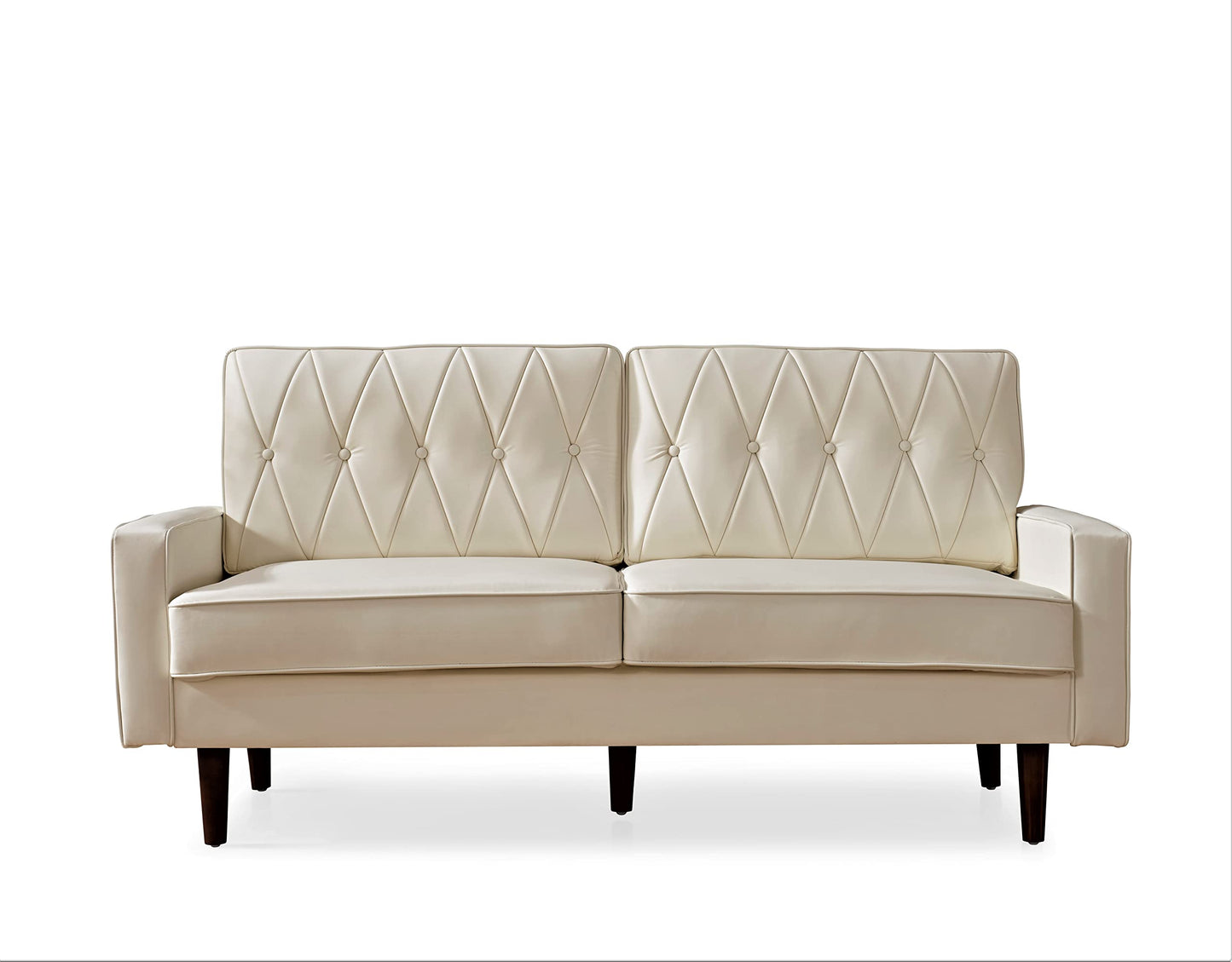 Container Furniture Modern Style Faux Leather Sofa with Elegant Round Tapered Legs and Button Tufted Backrest Perfect for Living Room, Bedroom or Home Office, 69.3’’ Wide, White