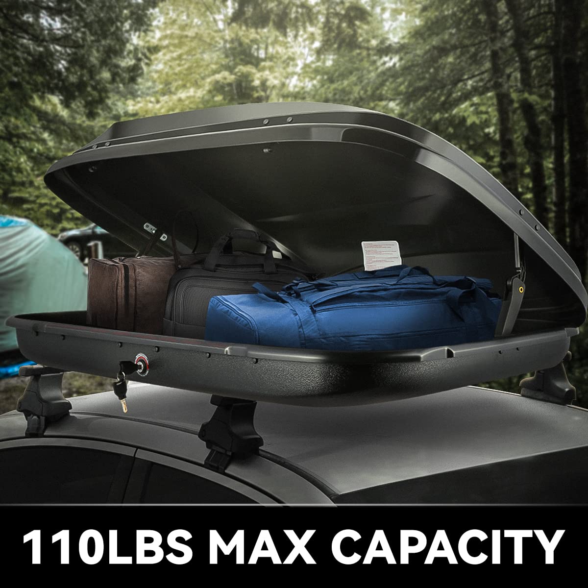 DNA Motoring Rooftop Cargo Box Carrier Lockable Heavy Duty Car Top Storage Case, Capacity 110 Lbs, 53" L x 34" W x 15" H, 11 17 Cubic Ft.(Glossy Black), PT-ZTL-8166-GSBK