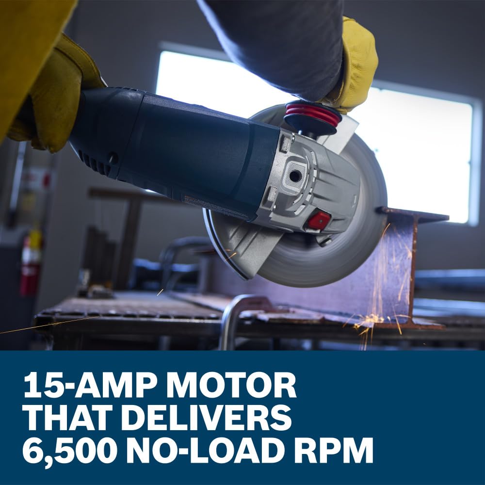 BOSCH GWS22-230J 9" Angle Grinder, 15-Amp Motor, 6,500 RPM for Heavy-Duty Grinding, Anti-Vibration Handle, Large Angle Grinder for Metalworking (Inc: Cutting Guard, Grinding Guard, and Handle)