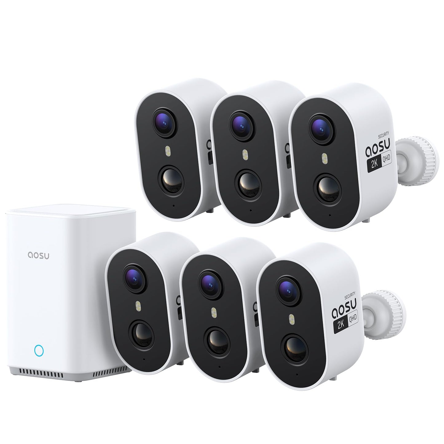 aosu Outdoor Security Cameras Wireless Home Surveillance System with aosuBase, Battery Powered, Cross-Camera Tracking, True 2K HD Color Night Vision, Spotlight, Motion Alert, Easy Setup, 6-Cam-Kit