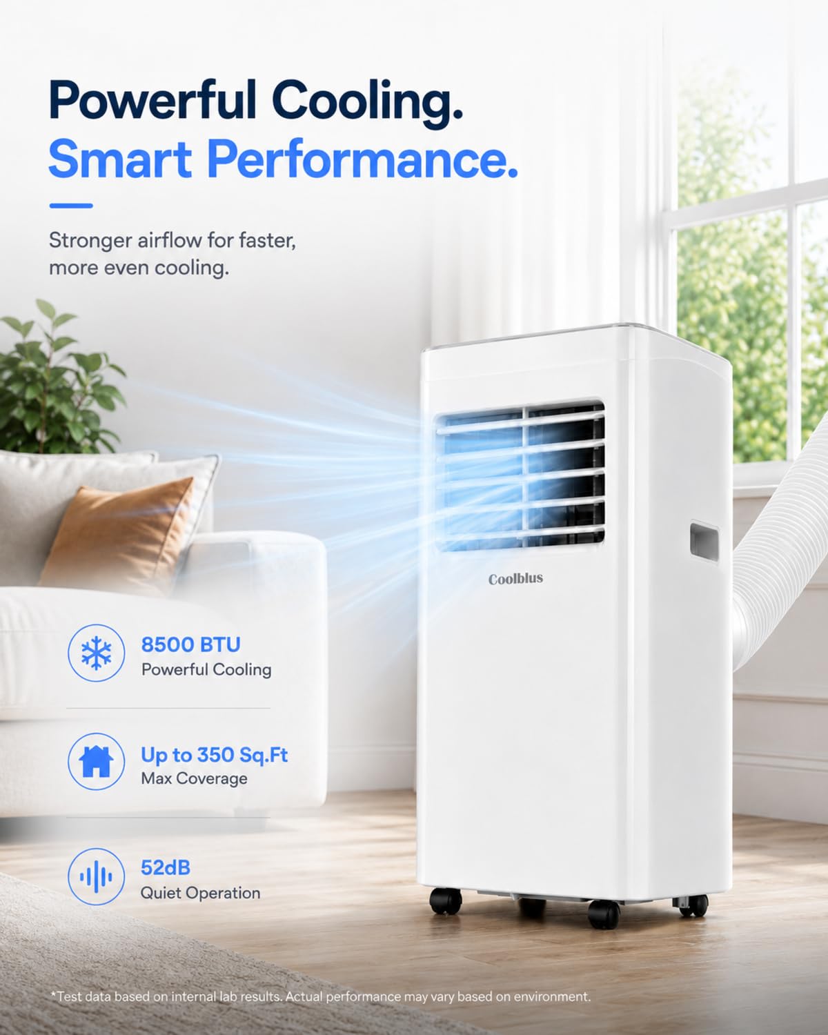 Coolblus Portable Air Conditioners, 8500 BTU Portable AC Cool Up to 360 Sq.Ft, 3 IN 1 with Remote Control, Sleep Mode, Window Kit, No Wall or Window Installation Needed, White-8500BTU