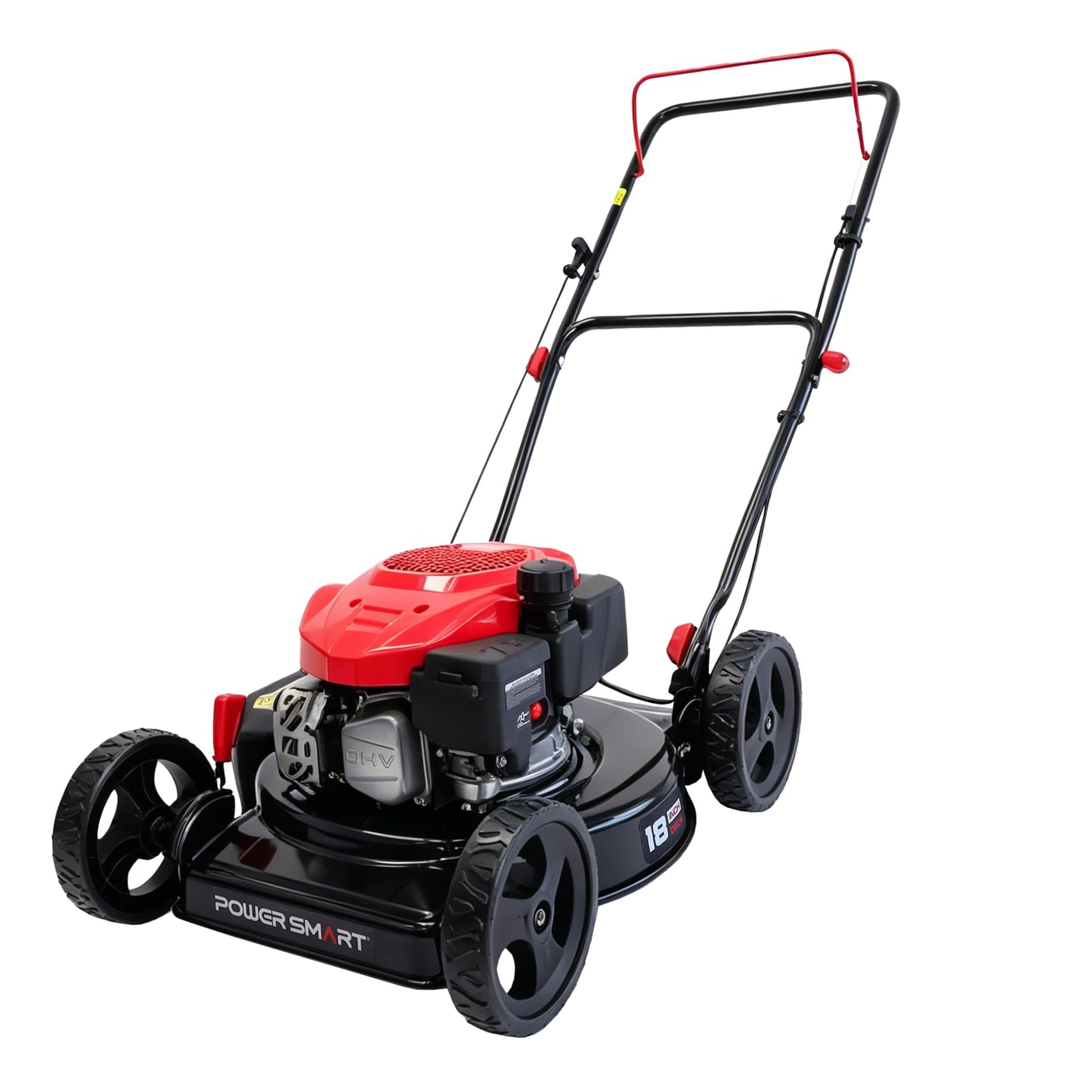 PowerSmart 18-inch 144cc Gas Lawn Mower, Push Mower with Side-Discharge, 5-Point Height of Cut