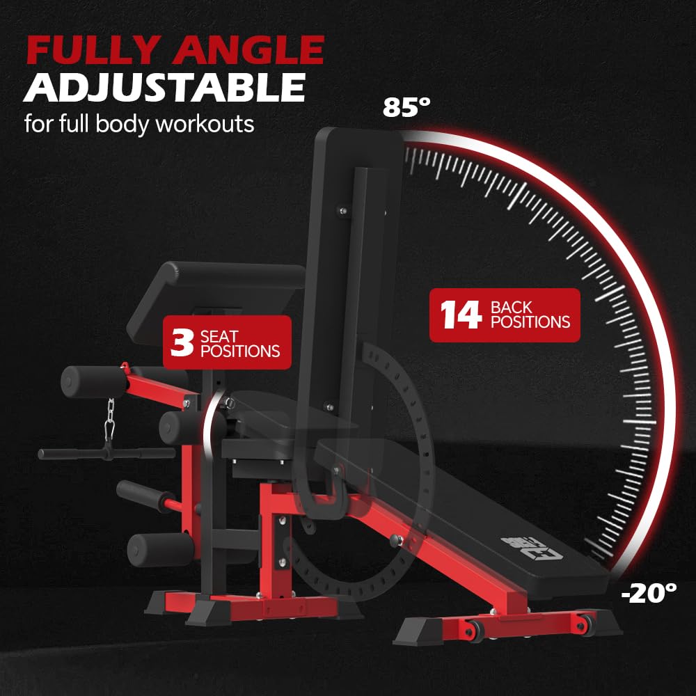 smithmachine with Weight Bench Combo, Home Gym with Dual Weight Stacks, 4000LBS Power Cage Squat Rack with Lever Arm, Leg Press, LAT Pull Down, Cable Crossover Machine for Full Body Training, Red