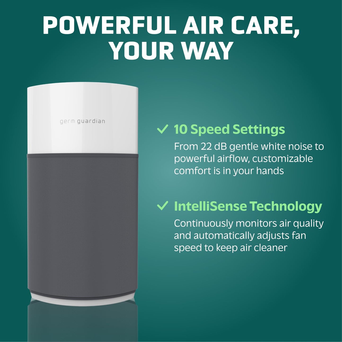 GermGuardian AirSafe+ XL Air Purifier for Bedroom and Home - UV-C - 360-Degree True HEPA Filter - Filters Pet Dander, Dust, Pollen, Smoke - Air Quality Monitor - AC3200 - Gray & White