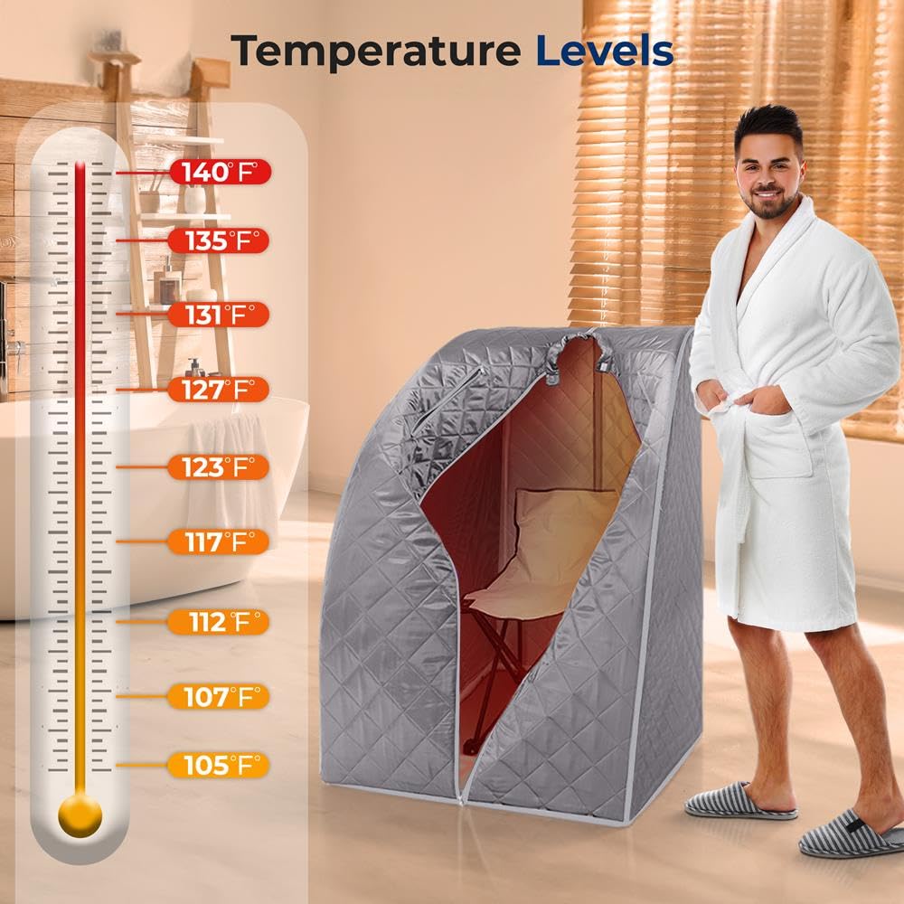 SereneLife Portable Infrared Home Spa | One Person Sauna | Heating Foot Pad and Chair, Gray (SLISAU10GRY)