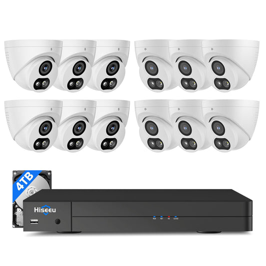 【4K HD+121°Wide View】 Hiseeu 12MP NVR 12 Pcs 4K PoE Security Cameras, 4 TB HDD for Home Surveillance Outdoor&Indoor, 2 Way Audio, Color Night Vision, Human Vehicle Detect, 7/24 Record, 0 Monthly Fee