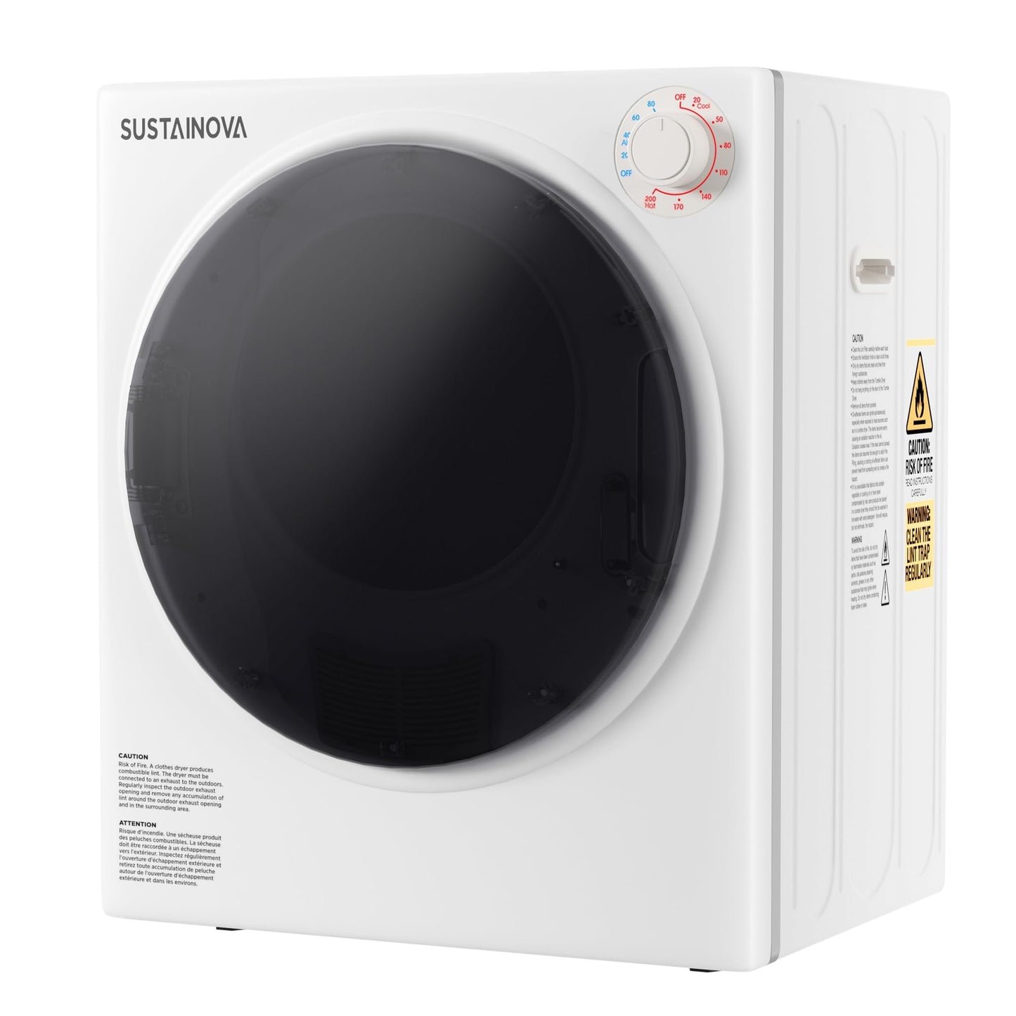 Elevon 2.6 cu.ft Portable Laundry Dryer,800W Electric Clothes Dryer with Stainless Steel Tub,Front Load with Exhaust Pipe,5 Automatic Drying Modes LCD Control Panel for Apartment Home Dorm RV,White