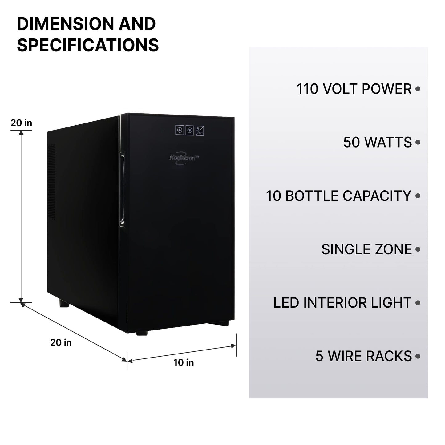 Koolatron 10 Bottle Wine Cooler, Black, Thermoelectric Wine Fridge, 1 cu. ft. Freestanding Wine Cellar, Red, White and Sparkling Wine Storage for Small Kitchen, Apartment, Condo, RV