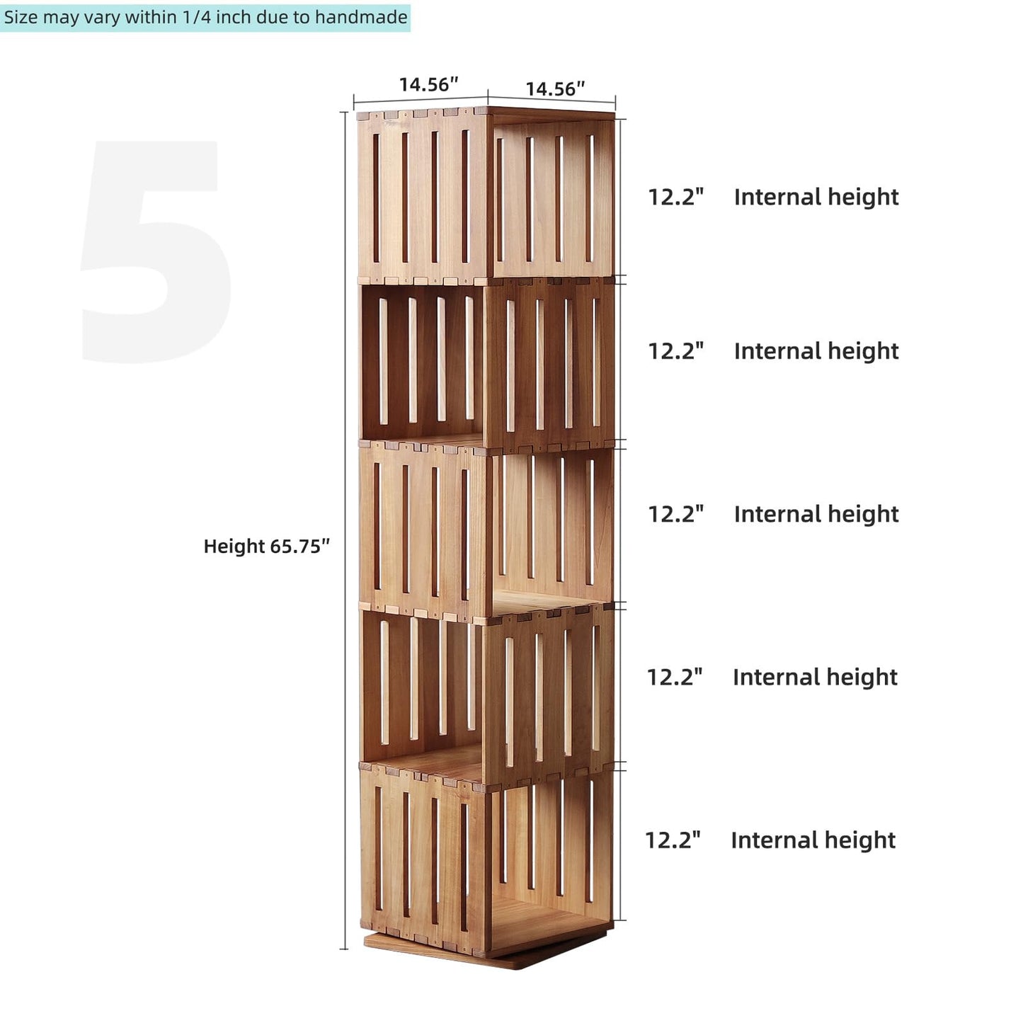 unununu Wooden Rotating Bookshelf, 360°Spinning Deep-Bin Tower for Art Books&Large Formats, Solid Wood Revolving Bookcase, Floor Standing Storage Rack,Corner Organizer,Small Space,study,Office, 5-Tier