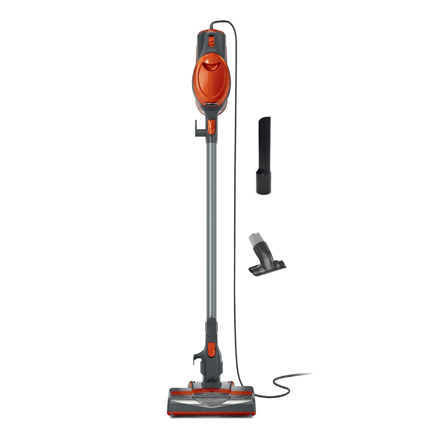 Shark Rocket Ultra-Light | Corded Stick Vacuum Cleaner for Carpet, Rugs & Hard Floors | Lightweight Hand Vacuum for Pet Hair & Upholstery | Swivel Steering | 2 Attachments | Gray/Orange | HV301