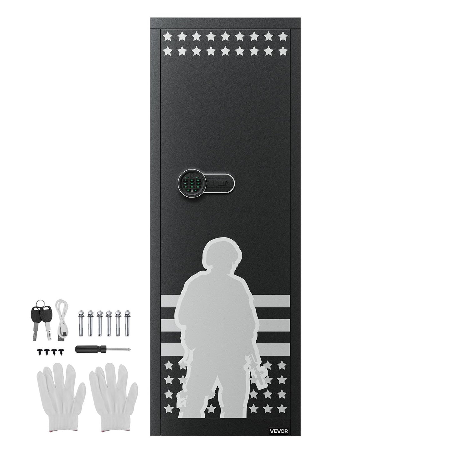 VEVOR 10-12 Gun Safe, Long Gun Cabinet for Rifles and Pistols, Quick Access Rifle Safe with 4 Pistol Pockets and 3 Adjustable Racks, Large Digital Cabinet with Key and Password Lock(Assembly Required)