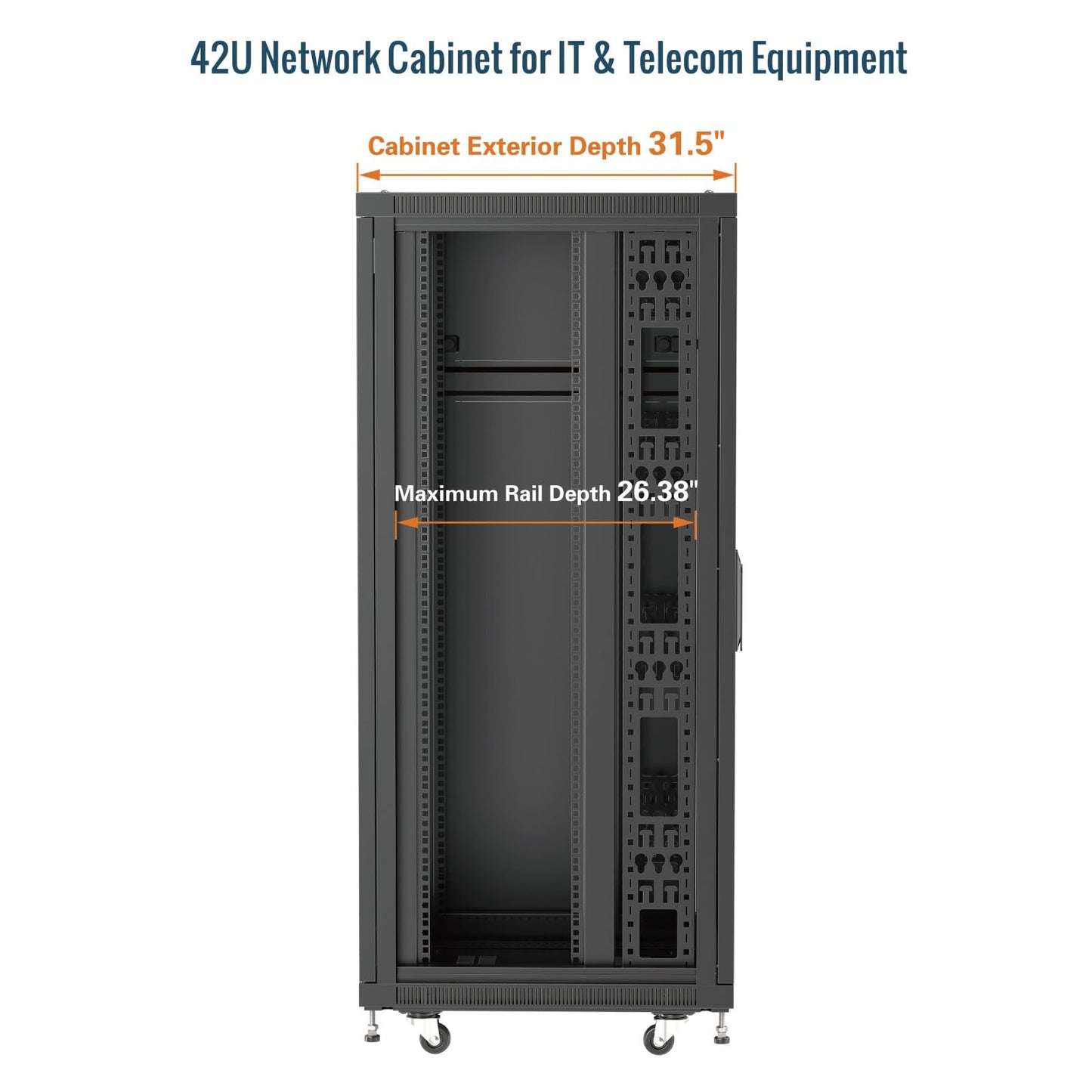 Tecmojo 42U Server Rack Network Cabinet 31.5" D x 23.6" W, Locking Data Cabinet Enclosure for 19" Server, Networking, AV & IT Equipment, Mesh Door, Black