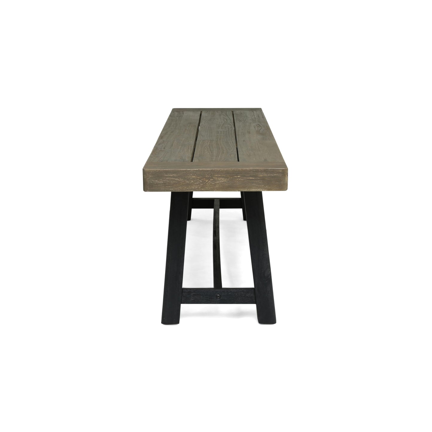 Merax 2-Piece Acacia Wood Outdoor Benches Set, 63" Rustic Patio Bench with Sandblast Gray Finish and H-Stretcher Design, Solid Hardwood Garden Bench for Dining, Porch, Fire Pit, Grey+Black